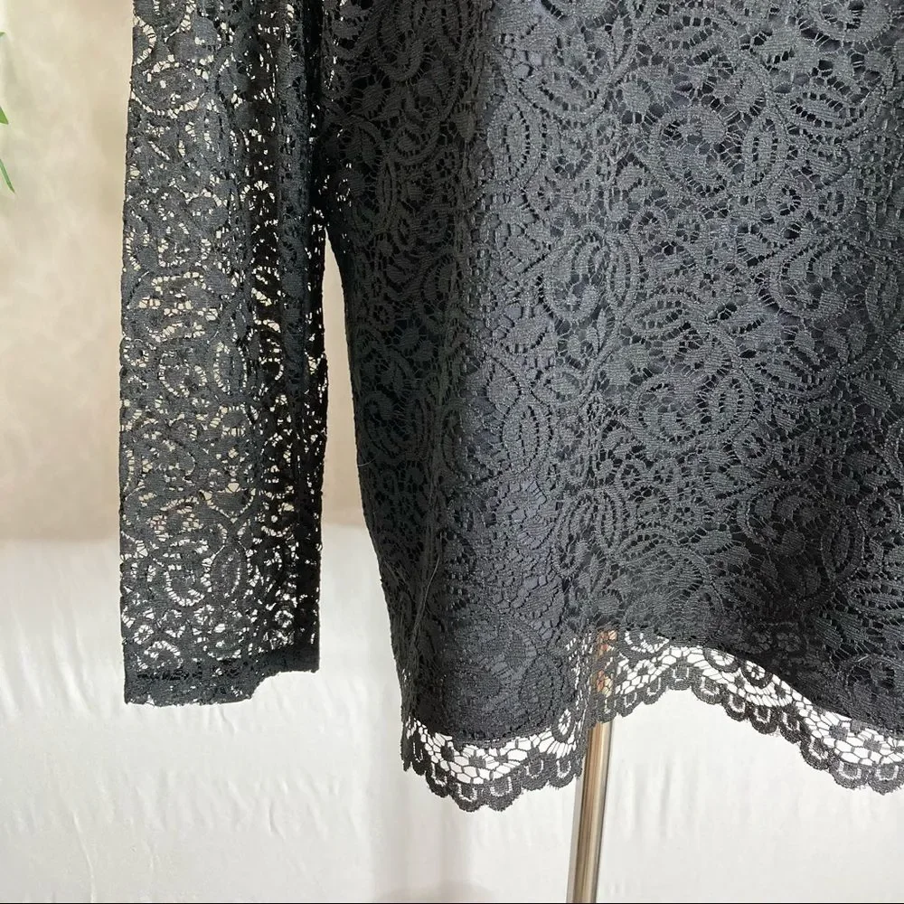 Vintage J. Jill Black Lace Long Sleeve Top Size 12